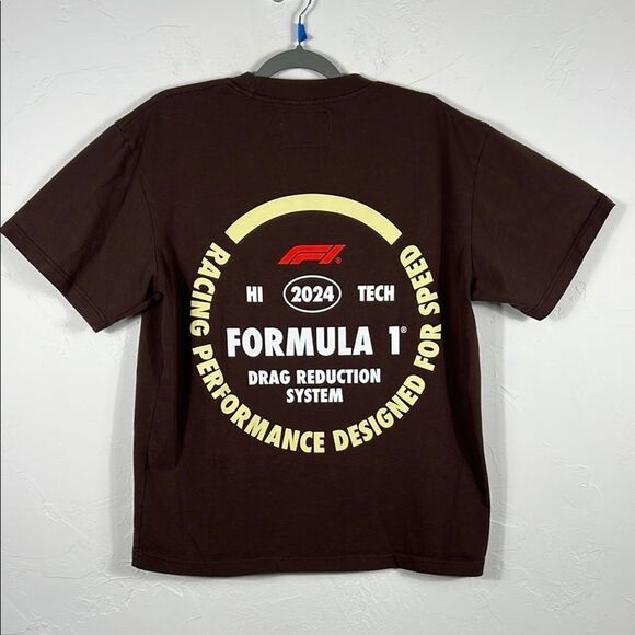 🔥🔥 Formula 1 x PacSun Racing Performance T-Shirt Brown Sz M (fits Lg) - PERFEC - Picture 1 of 8